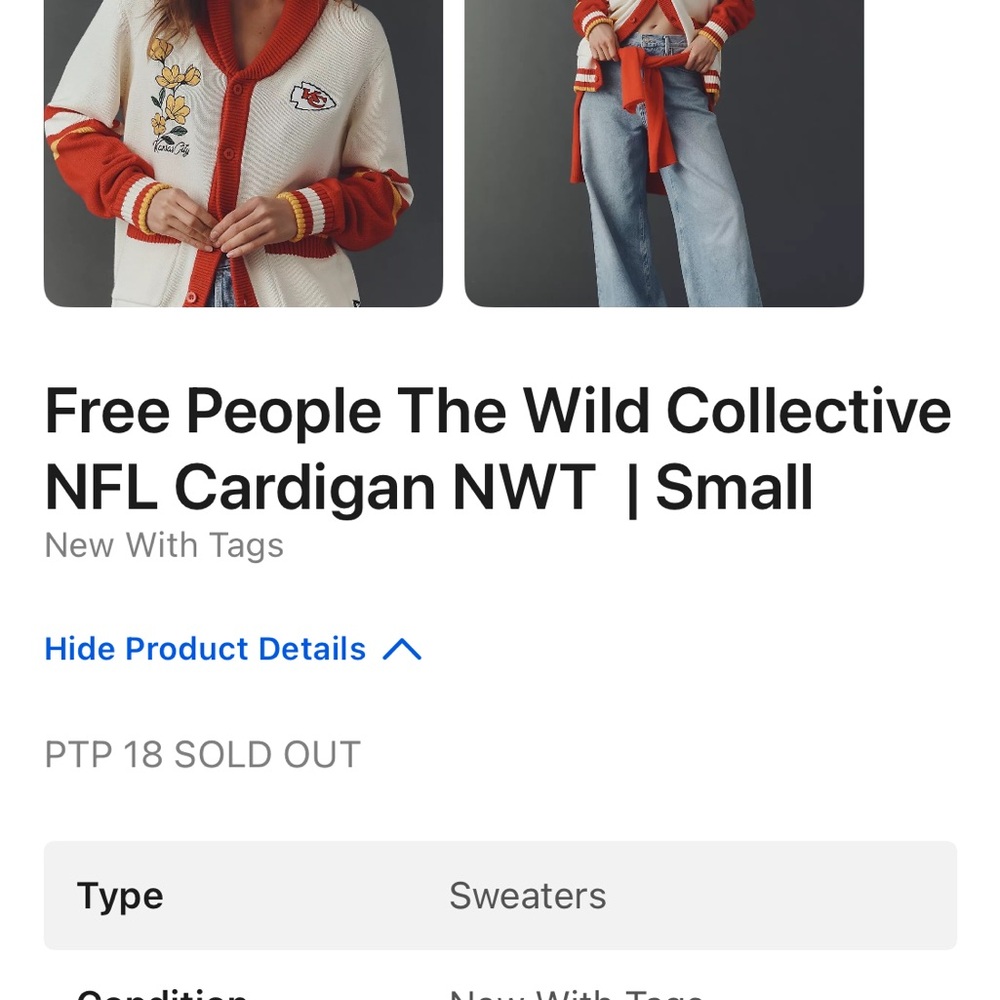 Anthropology Red and White NFL Chiefs Embroidered Cardigan - Picture 3 of 4